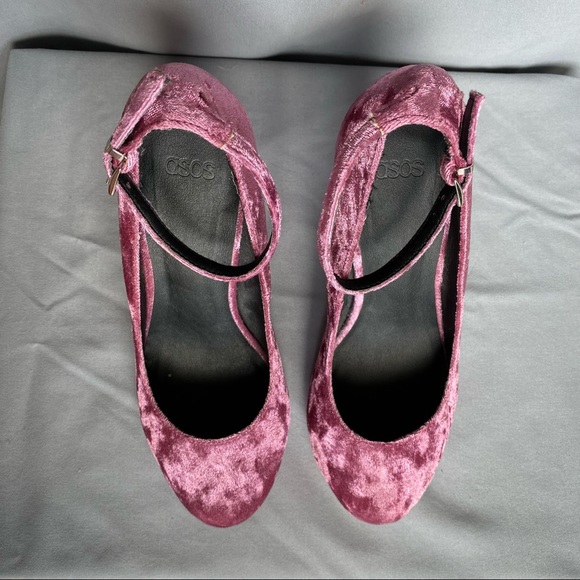 ASOS | Dark Pink Crushed Velvet Heels - size 4 - Picture 4 of 7